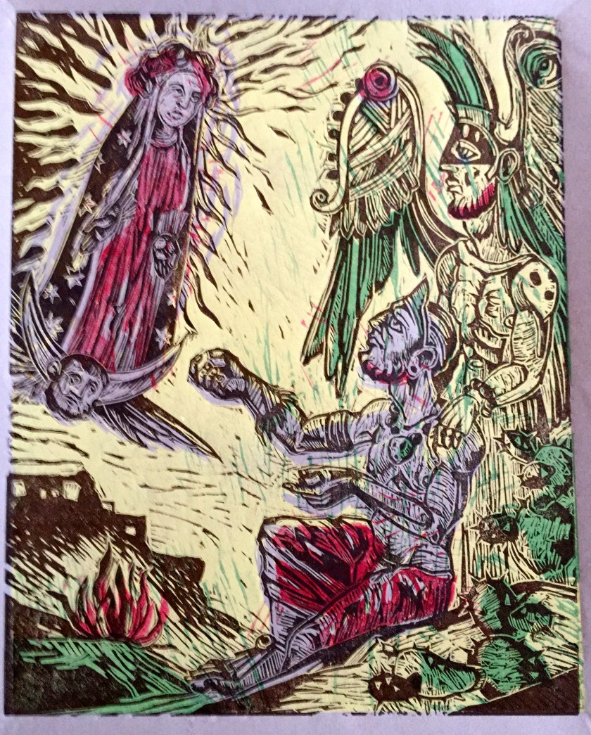 Nossa Senhora de Guadalupe, 2014, relief print on  paper, 9 by 12"